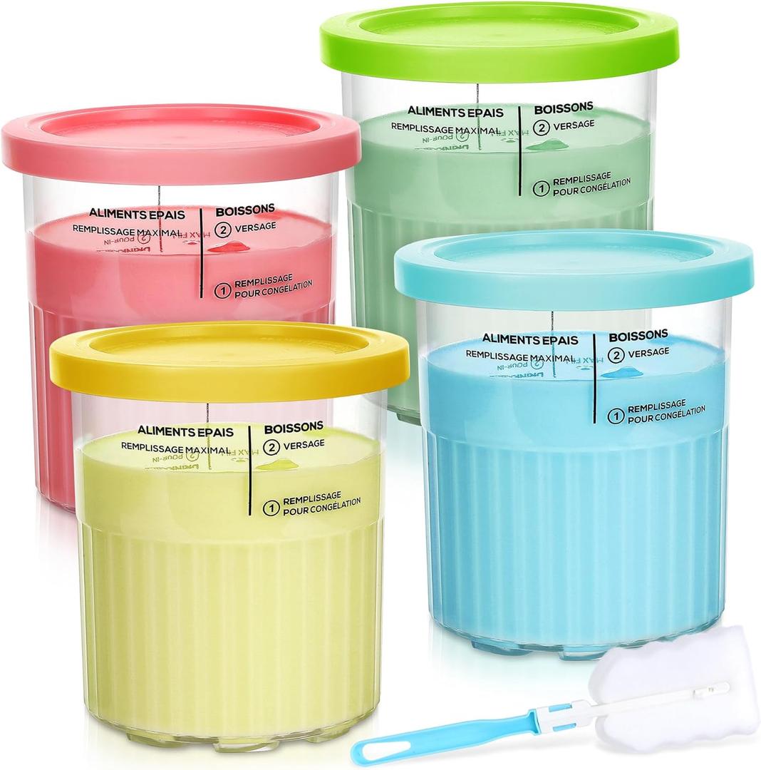 Qumuauu 4 Pack 24oz Creami Pints with Lids, Replacement Ice Cream Containers for Ninja Creami Deluxe 11-in-1, Compatible with NC500 NC501 Series, Reusable Cups for Smoothies & Frozen Desserts