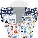 wegreeco Cloth Diapers 6 Pack with 6 Inserts & 1 Wet Bag, Washable Cloth Diapers for Babies, One Size Adjustable Reusable (Cool Animals)