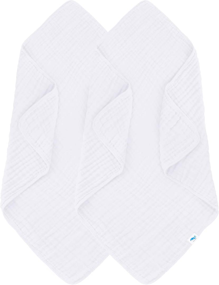 SWEET DOLPHIN Muslin Baby Bath Towels Blanket - 2 Pack 100% Cotton Towel for Babies, Infants, Toddlers - 40x40Inch - Highly Absorbent, White