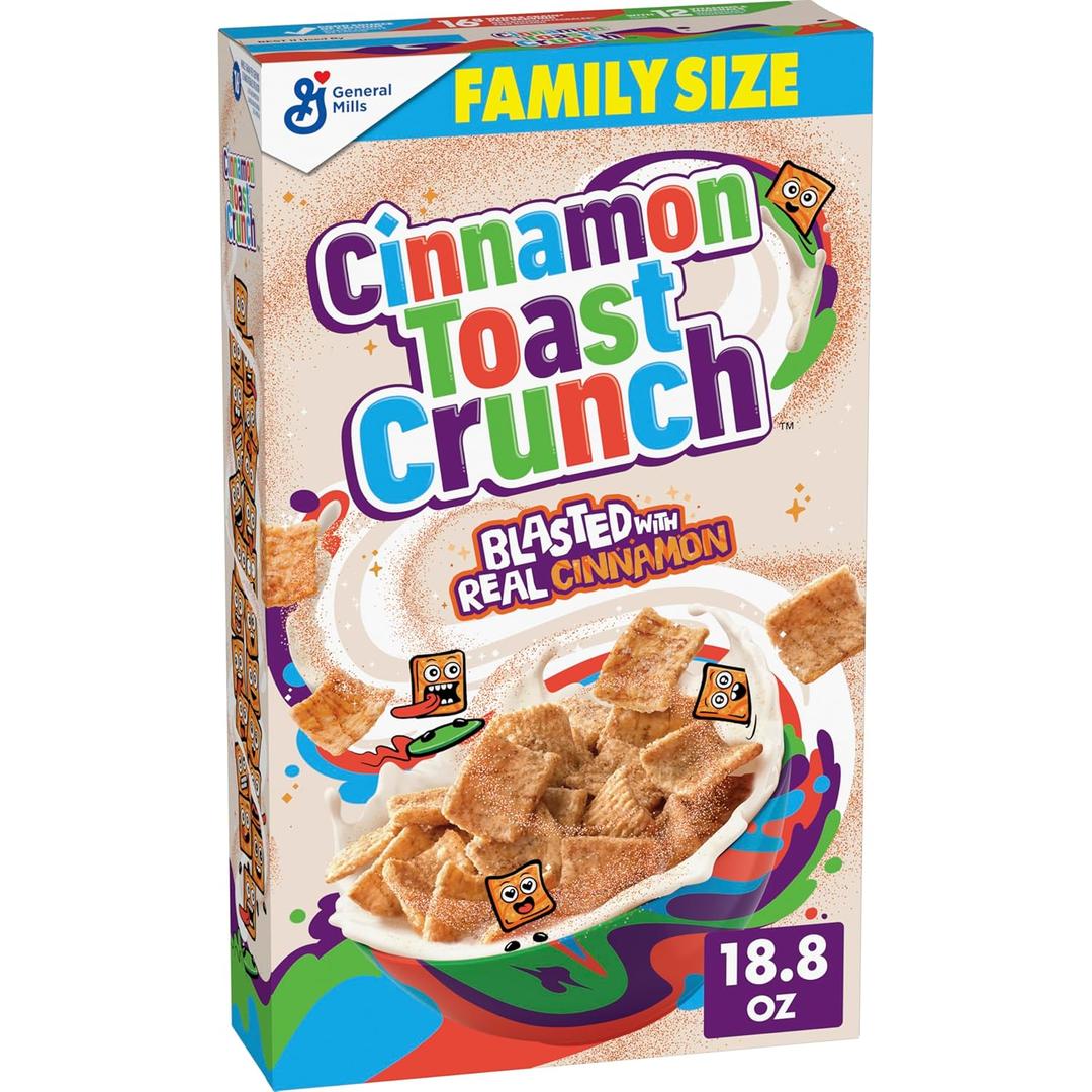 Cinnamon Toast Crunch Breakfast Cereal, Crispy Cinnamon Cereal, Family Size, 18.8 oz (EXP 10/01/26)