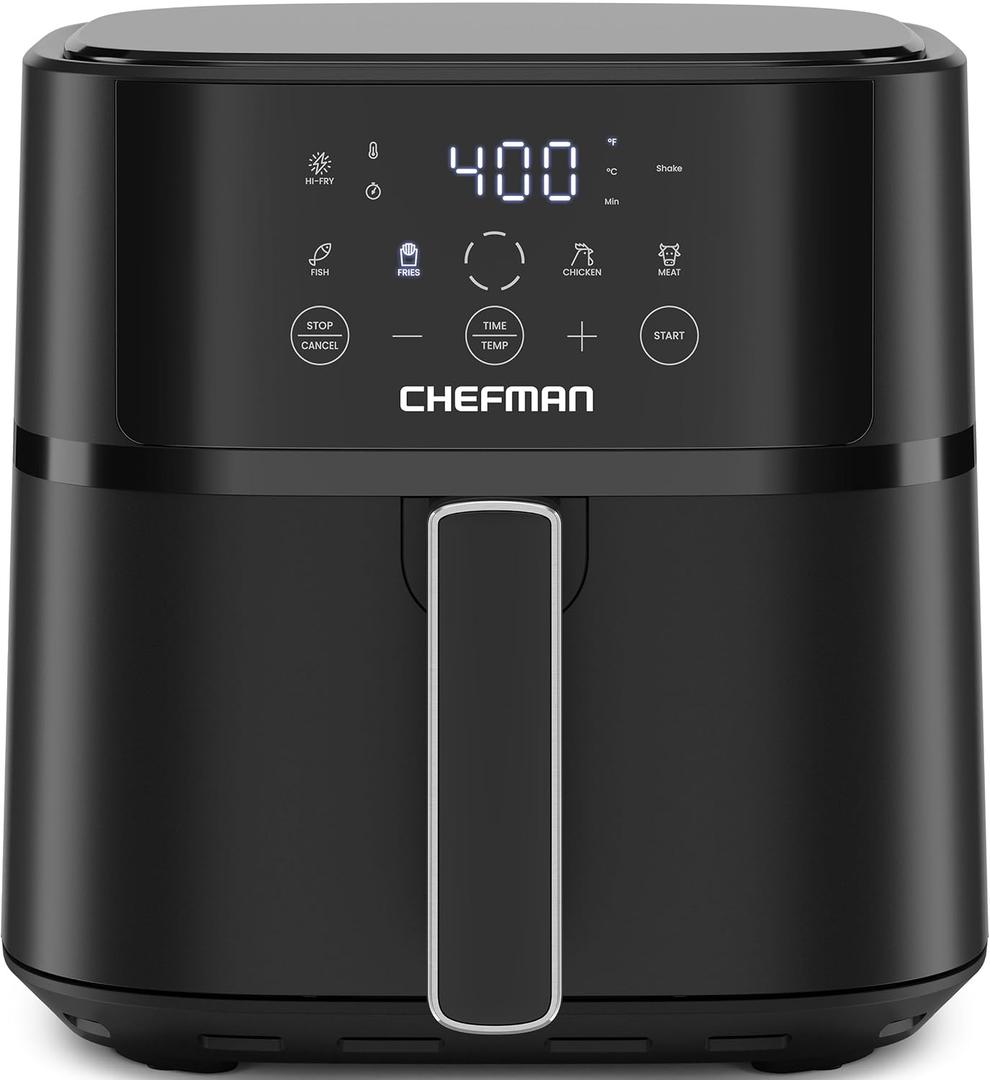 Chefman Air Fryer 6 QT Compact Airfryer for Quick & Easy Meals in Minutes, Features Hi-Fry Technology for Extra Crisp, Touchscreen Controls with 4 Presets, Nonstick & Dishwasher Safe Basket - Black