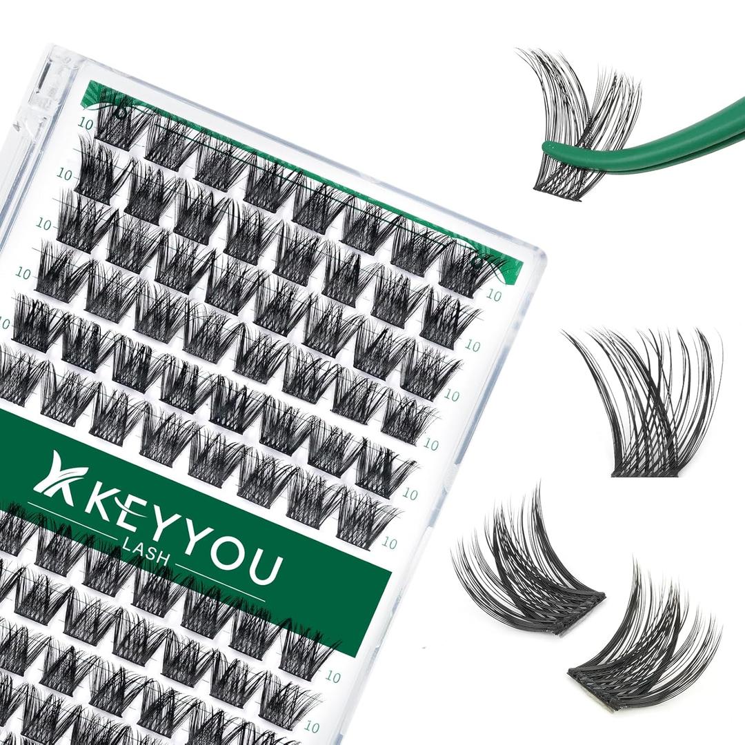 Lash Clusters 96pcs Individual Lashes Y01 D Curl 10mm Eyelash Clusters KEYYOU Volume Wispy Lash Extension Soft & Comfortable Easy DIY at Home(Y01 D-10mm)