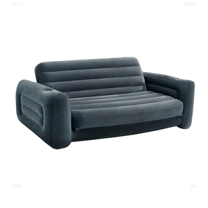 Intex Inflatable Pull-Out Sofa: Velvety Surface, 2-in-1 Valve, Cupholder, 46" x 88" x 26" - Blow-Up Couch and Folding Queen Size Air Mattress Bed