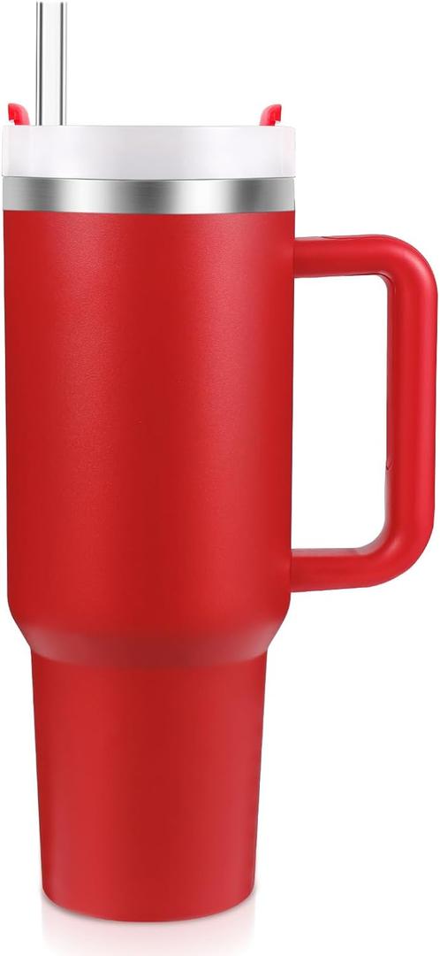 New Version 40oz Stainless Steel Vacuum Insulated Tumbler with Lid and Straw for Water, Smoothie and More, Iced Tea or Coffee (Christmas Red)