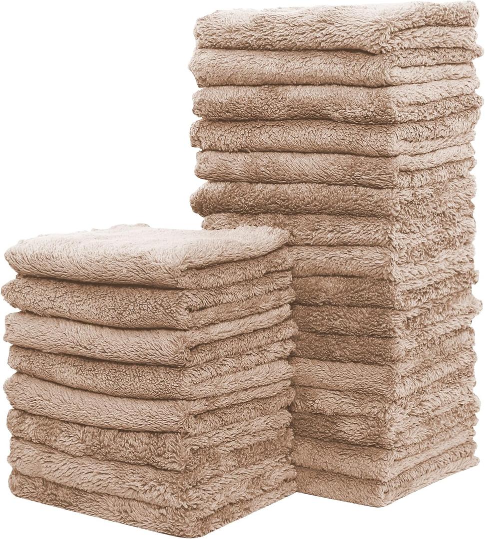 Sunny zzzZZ 24 Pack Kitchen Dishcloths - Does Not Shed Fluff - Reusable Dish Towels, Dish Cloths, Super Absorbent Coral Fleece Cleaning Cloths, Nonstick Oil Washable Fast Drying, 7 x 9 Inch (Brown)