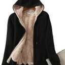 Yeokou Women's Casual Full Zip Up Sherpa Lined Hoodie Sweatshirt Jacket Coat (Medium, Black)