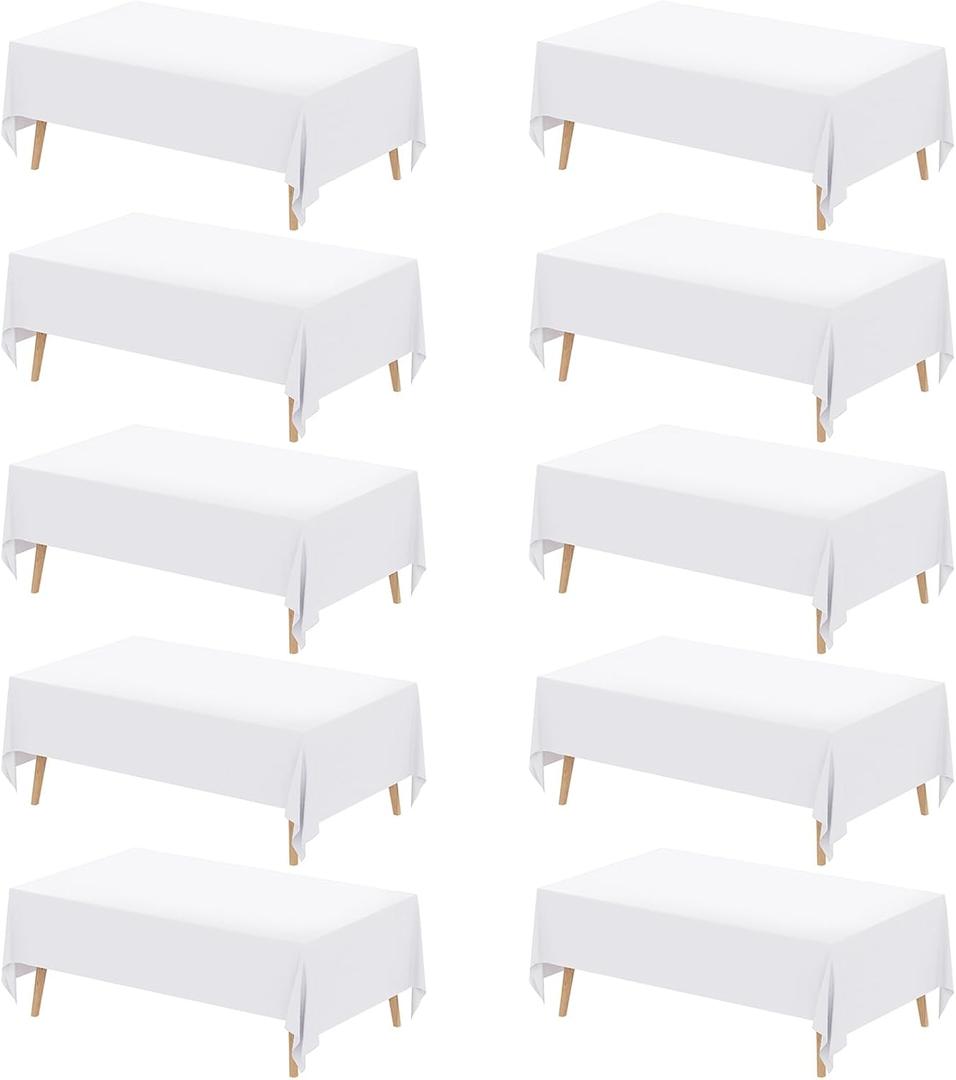 Fixwal 10 Pack White Rectangular Tablecloths, 70 x 120 Inch Polyester Fabric, Table Covers for Party, Banquet, Dining, Wedding, Graduation Fixwal 10 Pack White Rectangular Tablecloths, 70 x 120 Inch Polyester Fabric, Table Covers for Party, Banquet, Dining, Wedding, Graduation