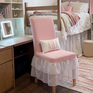 Chumia Pink Dorm Chair Covers Dorm Room Desk Stretch Slipcovers Non Slip Dining Chair Covers with Skirt Removable Washable Seat Protector for College Preppy, Dining Room, Hotel, Ceremony Decoration