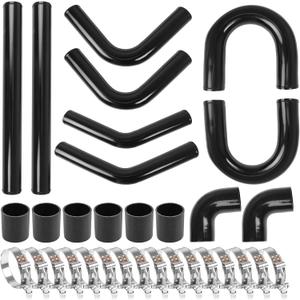 3" Universal Intercooler Kit Aluminum Turbo Intercooler Piping U-Pipe Kit with Coupler and T-Clamps DIY Custom Pipe 32Pcs-Black