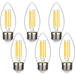 BORT B11 Chandelier led Light Bulbs, Dimmable 4W Equivalent to 40W LED Candelabra Bulbs, 2700K Warm White, E26 Standard Medium Base LED Bulbs, Torpedo Top (6 Pack)