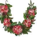 Briful 5FT Christmas Magnolia Flower Garland with Pine Cones Berries Artificial Silk Floral Vine Faux Flower Garland for Xmas Backdrop Table Wall Wedding Party Home Decor