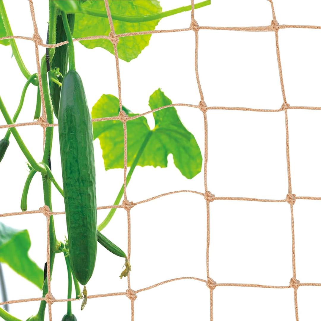 Plant Support Trellis Netting - Biodegradable Natural Jute Net for Garden Climbing Vining Plants Cucumber, Vine, Fruits & Vegetables Tomato (3.3 Ft X 6.6 Ft, 3.9 Inch Squares)