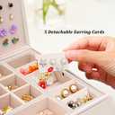 Girls Jewelry Box Earring Holder Organizer for Girls Jewelry Organizer Box Stud Earrings Organizer for Girls Womens Beige Jewelry Box for Earrings and Necklaces Rings Stud Earring Box for Teen (Medium)