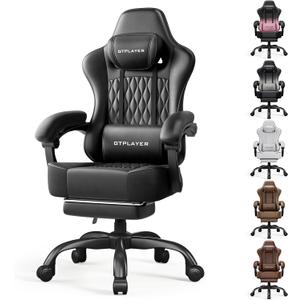 GTPLAYER Gaming Chair, Big and Tall Gaming Chair for Adults, Wide Seat Computer Game Chairs with Thick Pocket Spring Cushion & Footrest, 350 lbs, Black