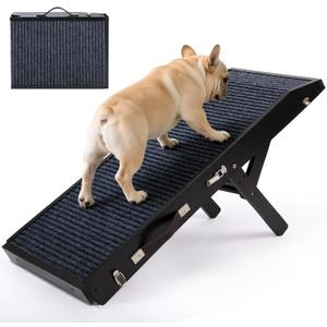 Wood Dog Ramp for Bed, 5-Level Adjustable Height (10" to 21") Pet Ramp with Non-Slip Surface for Couch, Bed and Car, Foldable Dog Ramp for Small, Medium to Large Dogs, Up to 200LBS