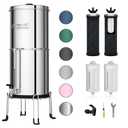 Purewell 8-Stage 0.01m Ultra-Filtration Water Filter System, 304 Stainless Steel Countertop System with 4 Filters, Metal Water Level Spigot and Stand, Reduce Fluoride and Chlorine, 2.25G, PW-OB-CF