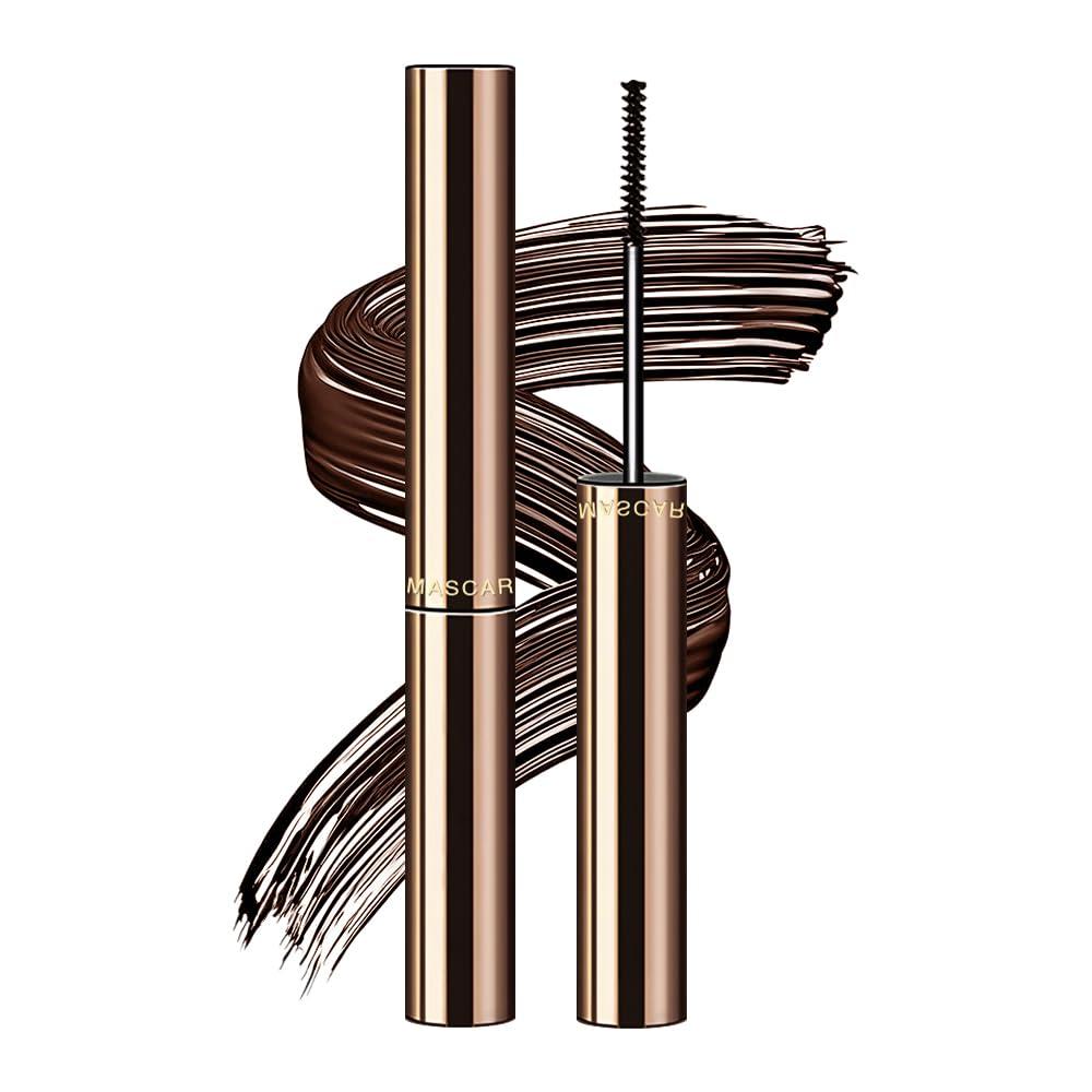 Metal Wand Ultra-Fine Lengthening Mascara, Natural, Thick, Curled, No Clumping.Quicking-Dry Volumizing Eyelashes, Soft, Smooth, Waterproof & Long-lasting, 3D Effect (Brown-Matte-02)