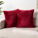 PAVILIA Maroon Red Throw Pillow Covers 18x18 Set of 2, Decorative Pillow Cases for Bed Sofa Couch, Boho Aesthetic Accent Decor Cushion Bedroom Living Room, Velvet Square Euro Sham Covers, Burgundy Red