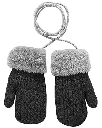 FGSS Toddlers Winter Thermal Knitted Mittens - Fleece Lined Warm Thicken Gloves with String for Boys Girls 1-4Yrs 