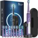 Rtauys M5 Electric Toothbrush for Adults - Sonic Electric Toothbrush for Kids and Adults with 8 Brush Heads & Travel Case, 120 Days Battery Life - Purple