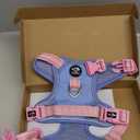 PHOEPET No Pull Dog Harness, Unique Colors Reflective Adjustable Dog Vest, with Soft Training Handle Metal Clips for Small Medium Large Dogs (Baby Blue Base & Pink Straps,S)