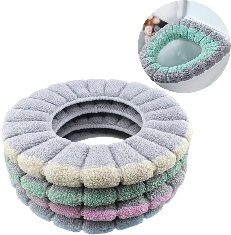 4Pcs Soft Toilet Seat Cover Pads Thicker Warmer Stretchable Washable Cloth Toilet Fits All Oval Toilet Seats