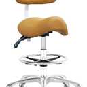 Saddle Stool Chair with Back Support Footrest, Heavy-Duty(350LBS), Hydraulic Rolling Swivel Adjustable Stool Chair for Salon Spa Beauty Massage Dental Clinic Home Office Use(Camel)