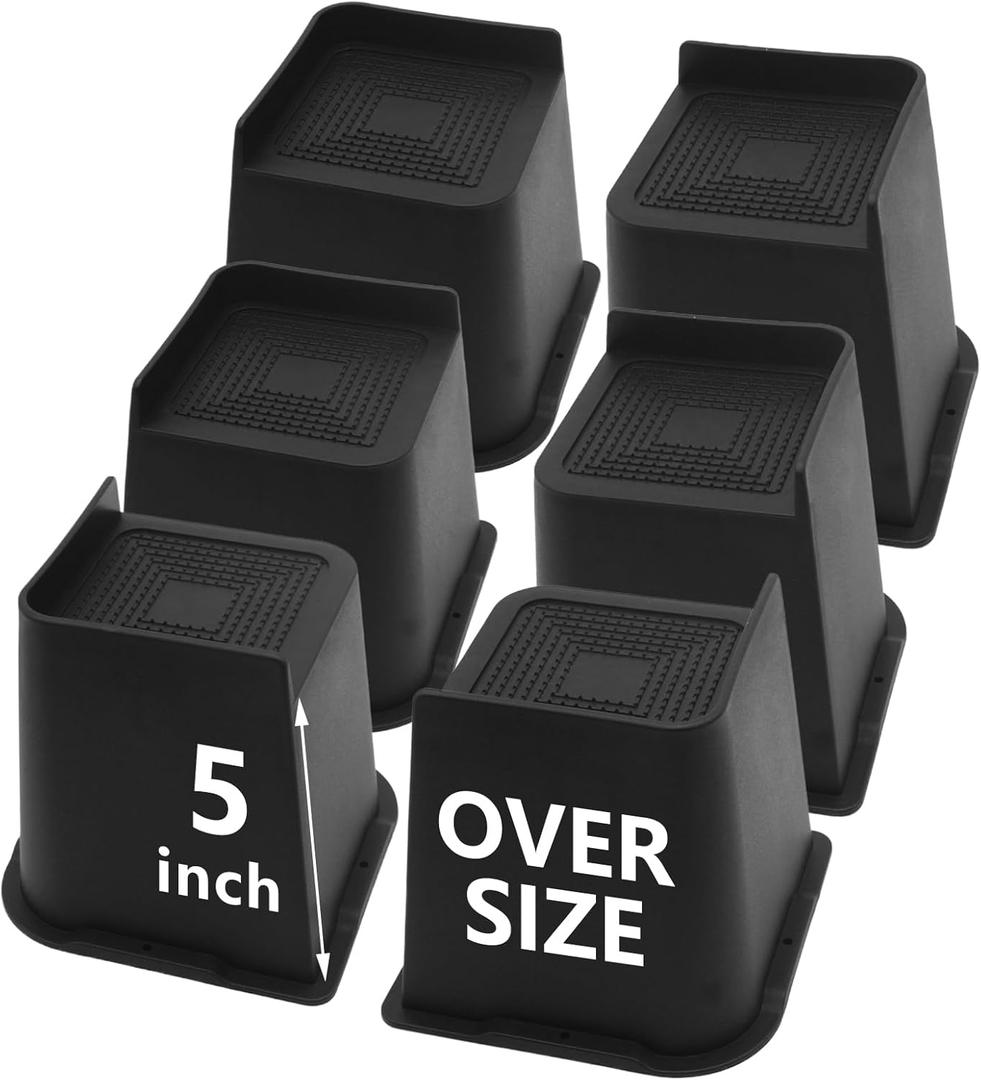Bed Risers 5 inch Heavy Duty, 6 Pack Oversized Furniture Risers, Black Bed Lifts Risers for Table, Sofa, Chair, Couch, Desk, Bed Frame Risers Supports Up to 6,500 Lbs