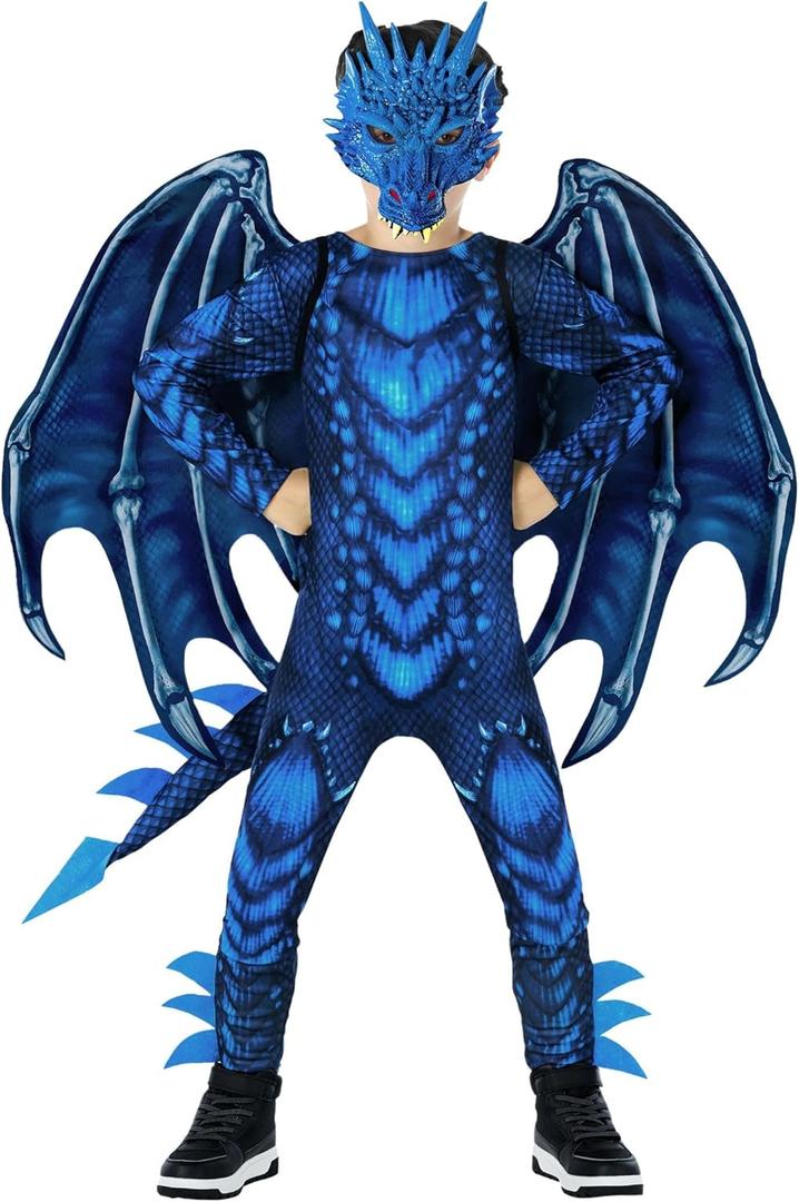 Morph Blue Dragon Costume for Kids, Dragon Wing Costume for Boys, Halloween Dress-Up, Fun Dragon Outfit (Large)