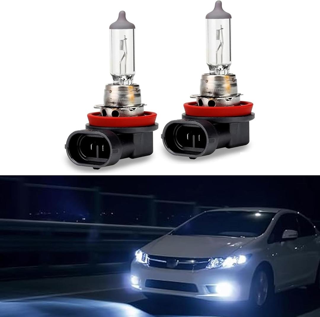 2 PCS Car H11-55W Halogen Bulb, 12V Super Penetrating Quartz Lamp Low Beam High Beam Light, Easy to Plug Original Halogen Bulb Replacement Parts, Universal Car Lighting Accessories (White)