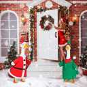 2 Set Christmas Goose Outfit Lawn Porch Goose Clothes Christmas Costume for Geese Xmas Patio Yard Outdoor Decor(23 Inch,Elf, Santa) (Green, L)