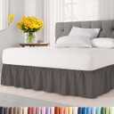 Wrap Around Dust Ruffle Bed Skirt - Dark Grey - for King Size Beds with 15 Inch Drop - Elastic Strap - Adjustable Pleated Bedskirt with Brushed Fabric and Wrinkle Free - for Women, Men, Kids & Teens