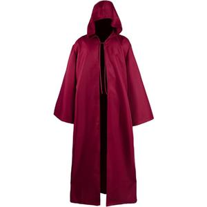 Adult Hooded Robe Cloak Knight Costume Cape Vintage Hood Cloaks Halloween Outfit XL Adult - Wine Red