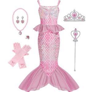 Princess Dress Up Little Girls Mermaid Costume Toddler Mermaid Dress Halloween Costumes for Girls Size 5-6Y