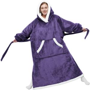 Bedsure Wearable Blanket Hoodie, Cozy Long Hooded Blanket Sweatshirt as Mothers Day Hoodie Gifts for Mom Women, Small, Dark Purple