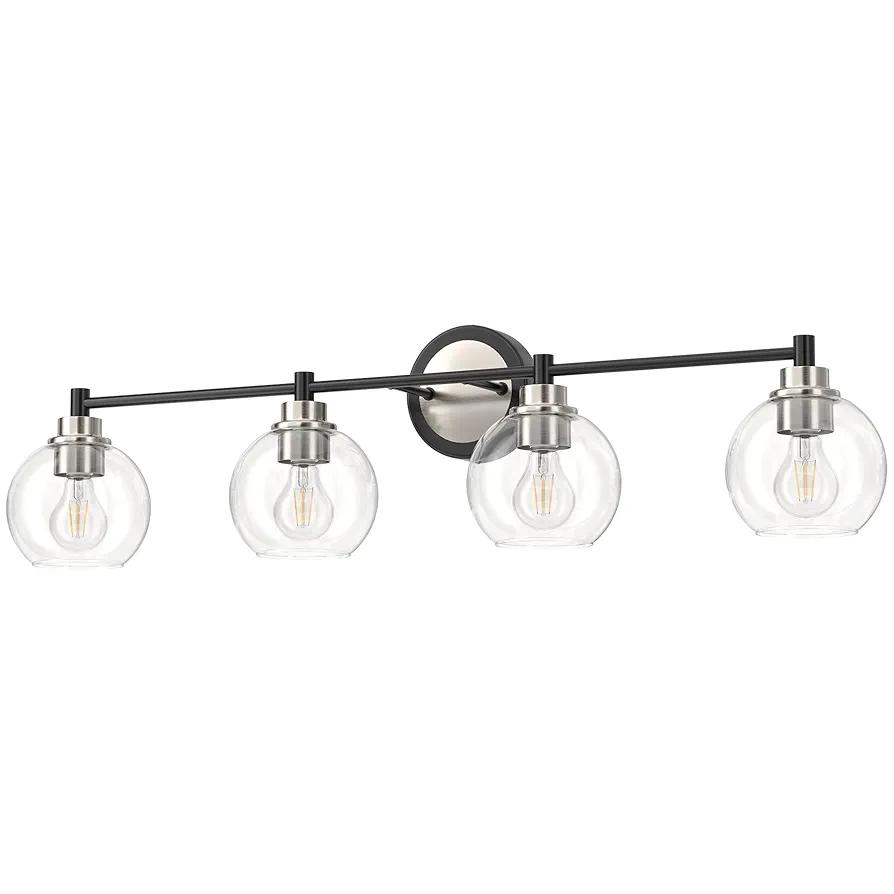 VONLUCE Bathroom Light Fixtures, 4-Light Vanity Light with Globe Glass Shades E26 Sockets, Bathroom Lights Over Mirror for Bedroom Hallway Living Room, Black & Nickel Finish