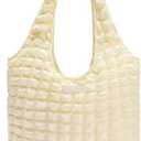 BOSTANTEN Small Puffer Bag for Women Lightweight Hobo Handbag Bubble Puffy Shoulder Purse for Travel 13" L*11" H*3.13" W, Beige 
