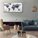 Framed wall art World Map Wall Art Canvas Picture 30inchx60inch Large Black and white Map of The World Canvas Painting Artwork Prints for Office Wall Decor Home Living Room Decorations Framed Ready to Hang, 58"L x 29"W