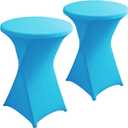 2 Pack Steel Blue Spandex Cocktail Table Covers 32x43 Inch, Stretch Round Cocktail Tablecloth, Fitted Highboy Table Cover Cloth for Wedding, Party, Banquet, Event