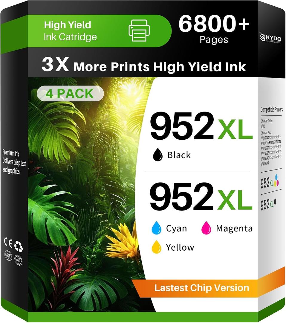 952XL Ink Cartridges Combo Pack Compatible for HP 952XL 952 XL Black Color Combo Pack Work for HP Officejet Pro 8710 7740 8715 8720 7720 8725 8702 8210 8730 8740 8216 8745 Printers(4 Packs, B/C/M/Y)