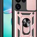 RKINC Case for Samsung Galaxy S25 Ultra Case with Slide Camera Cover & Rotated Ring Kickstand Military Grade Shockproof with Magnetic Car Mount Holder Cover, Rose Gold