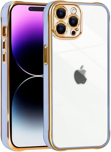 Glitter Case for iPhone 14 Pro Max [Shockproof Four Corners ] [Not-Yellowing] Clear Sparkle Camera Protection Plating Phone Case Cover for iPhone 14 Pro Max Women Girls Light Purple