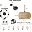 Boho Rattan Pendant Lights Farmhouse 12 Inch Plug in Chandelier Light Fixture Rustic Wicker Hand Woven Pendant Hanging Light with Cord for Dining Room Kitchen Bedroom Foyer Hallway