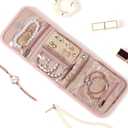BELALIFE Travel Jewelry Case Organizer, Small Foldable Storage Roll for Earrings, Necklaces, Rings, Bracelets, Brooches, Pink