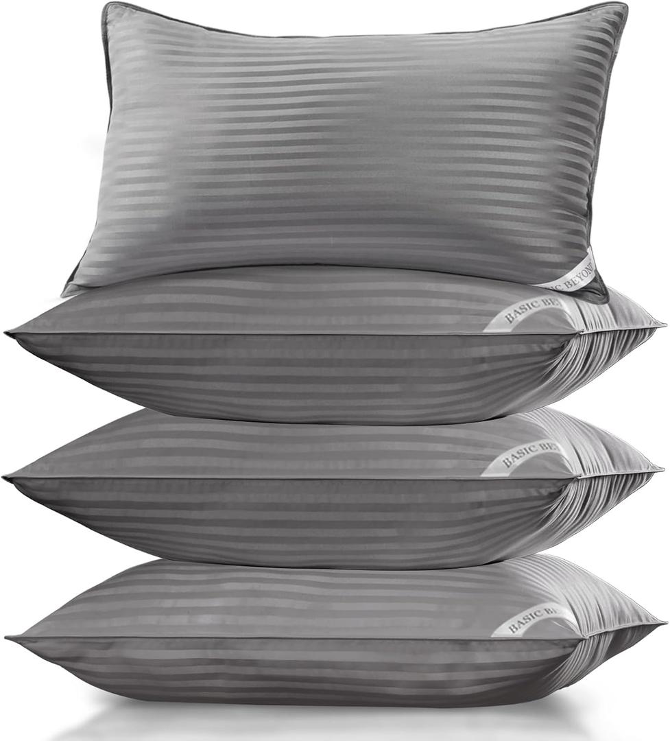 Basic Beyond King Size Pillows Set of 4 - Soft 20 x 36 Inches 4 Pack King Down Alternative Pillows for Back, Stomach or Side Sleepers, Grey