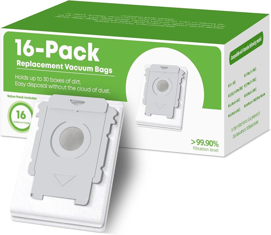 VBN 16 Pack Replacement Roomba Vacuum Bags, Compatible with iRobot Roomba i7, i7+, i3, i3+, i1+, i4, i4+, i6, i6+, i8, i8+, j7, j7+, s9, s9+ Plus, i & s & j Series Automatic Dirt Disposal Bags