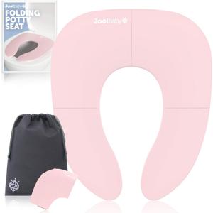 Jool Baby Folding Travel Potty Training Seat for Toddlers, Fits Round & Oval Toilets, Non-Slip Suction Cups, Includes Free Travel Bag (Pink) (1 Count (Pack of 1))