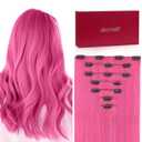 Straight Clip in Hair Extensions Real Human Hair, 7Pcs 20 Inch 110g Pink Invisible Natural Soft Remy Human Hair Extension Clip ins, Double Weft Hair Extensions Real Human Hair for Women