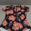 American Trends Womens Short Sleeve One Piece Swimsuits 2025 Modest Rash Guard, Zip Up High Neck Full Coverage Bathing Suits (Large, Pink Floral)