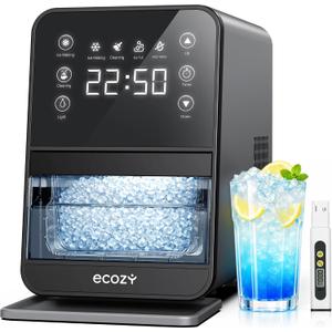 ecozy Nugget Ice Maker Countertop, 40Lbs/24H Chewable Pebble Ice, One-Touch Timer Control, Self-Cleaning Sonic Ice Machine with TDS Water Tester, Pull-Out Ice Basket, Compact for Home Kitchen Office